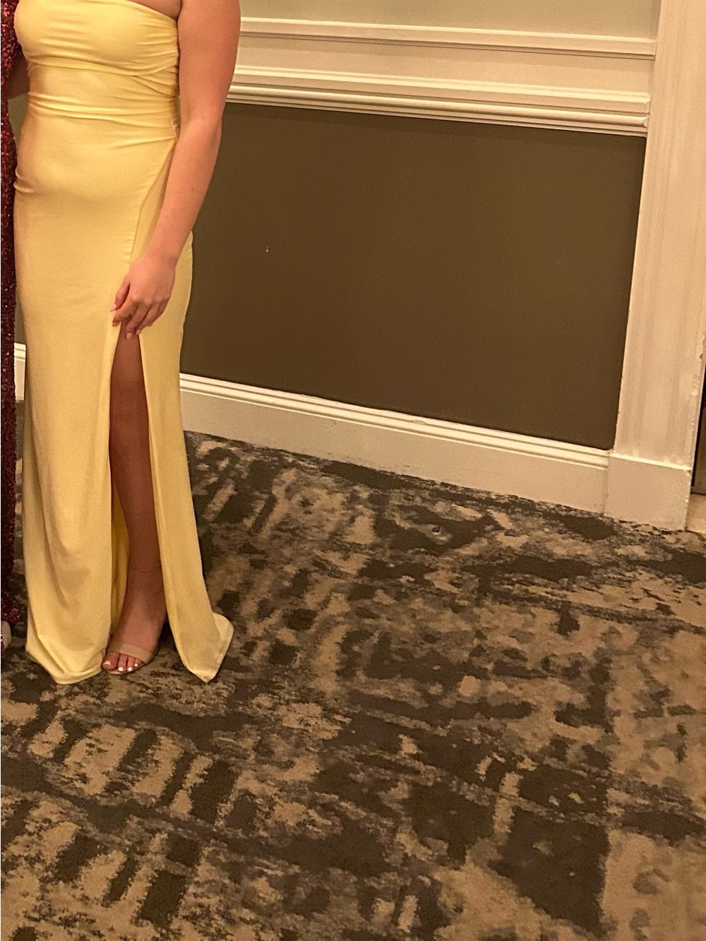 Windsor Strapless Yellow Evening Dress with High Side Slit